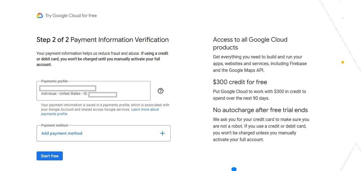 GCP Payment info setup