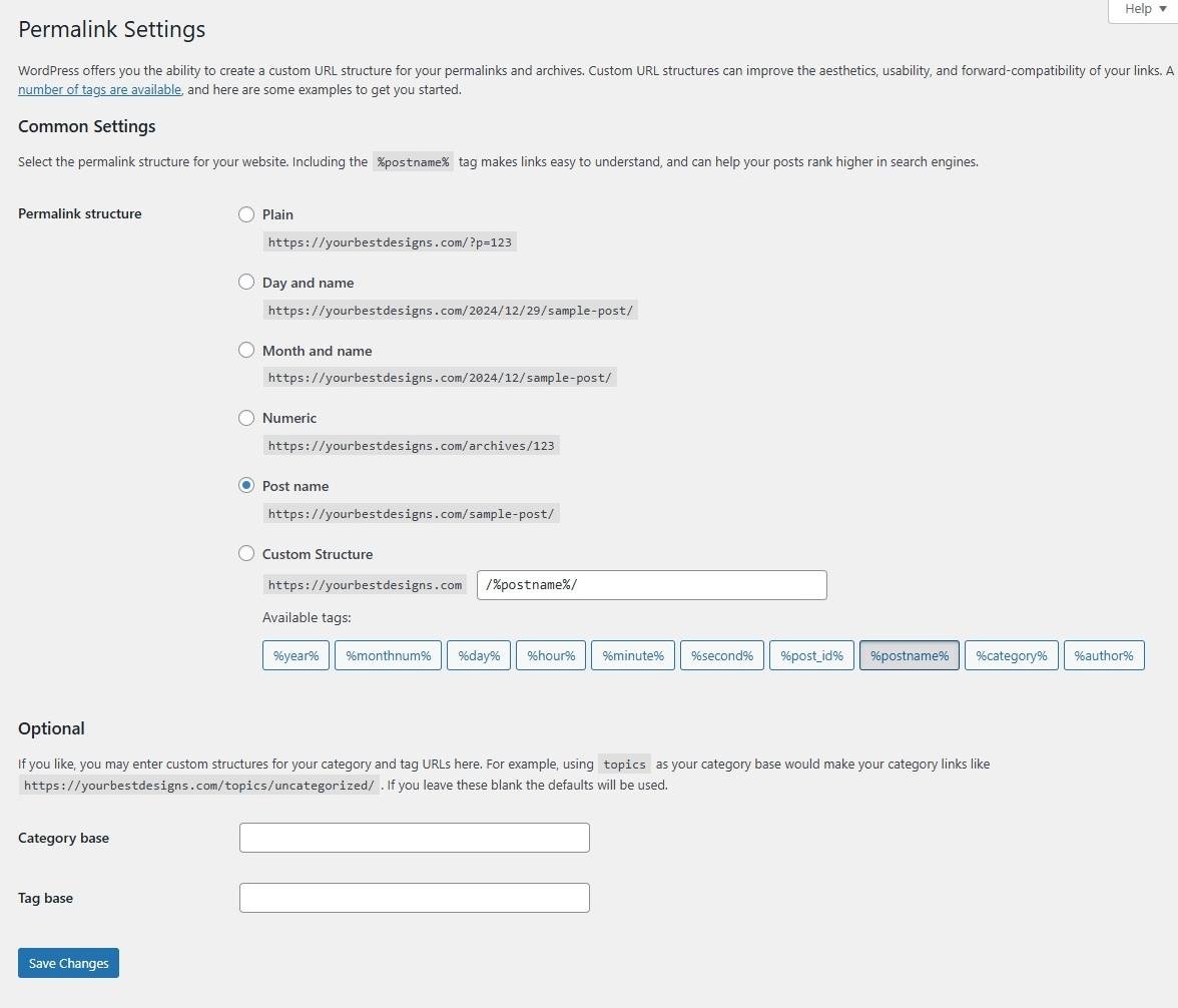 Permalink Settings YourBestDesigns