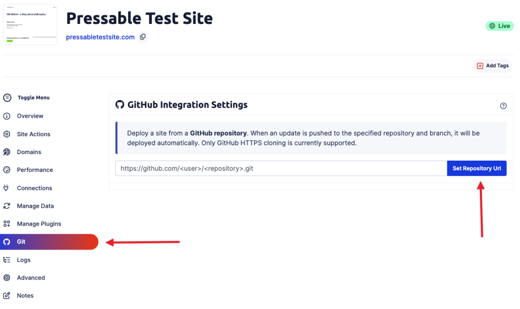 Pressable Git Integration