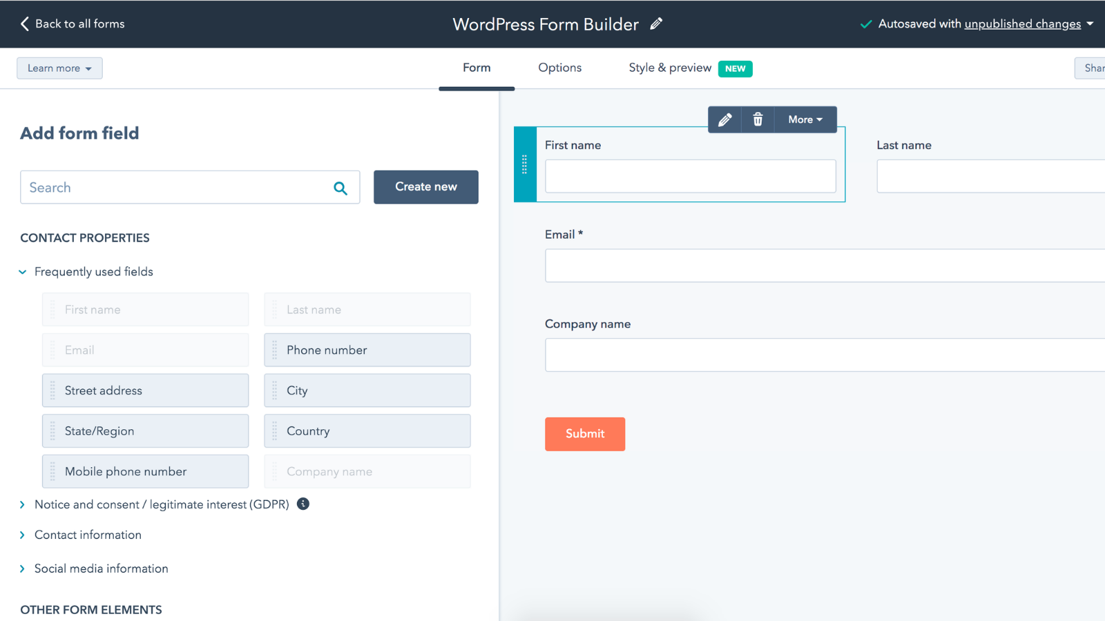 WordPress HubSpot Form