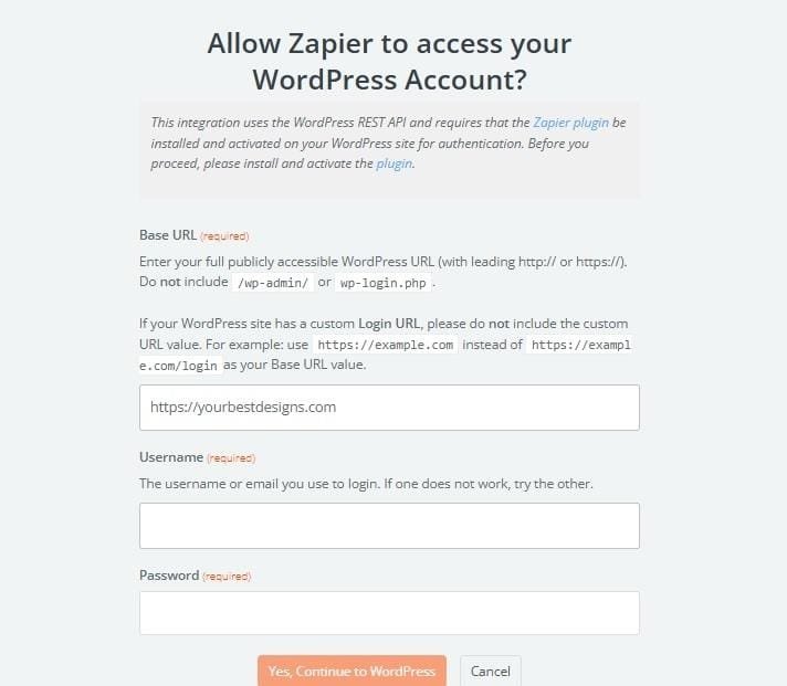 Zapier WordPress Authenticator