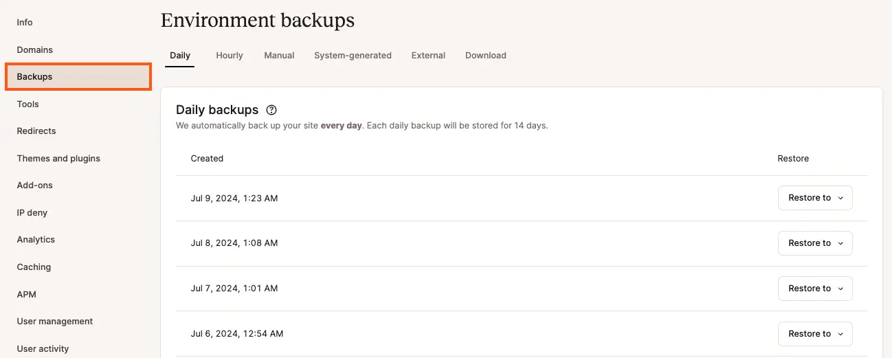 Kinsta WordPress Backup